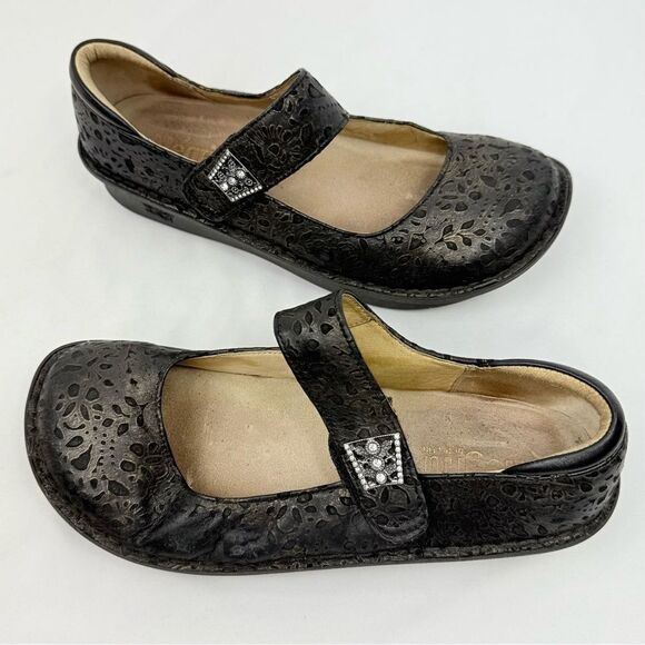 Alegria Paloma 845 TREASURE Bronze Black Textured Floral Slip On Mary Jane Clogs - Picture 3 of 16